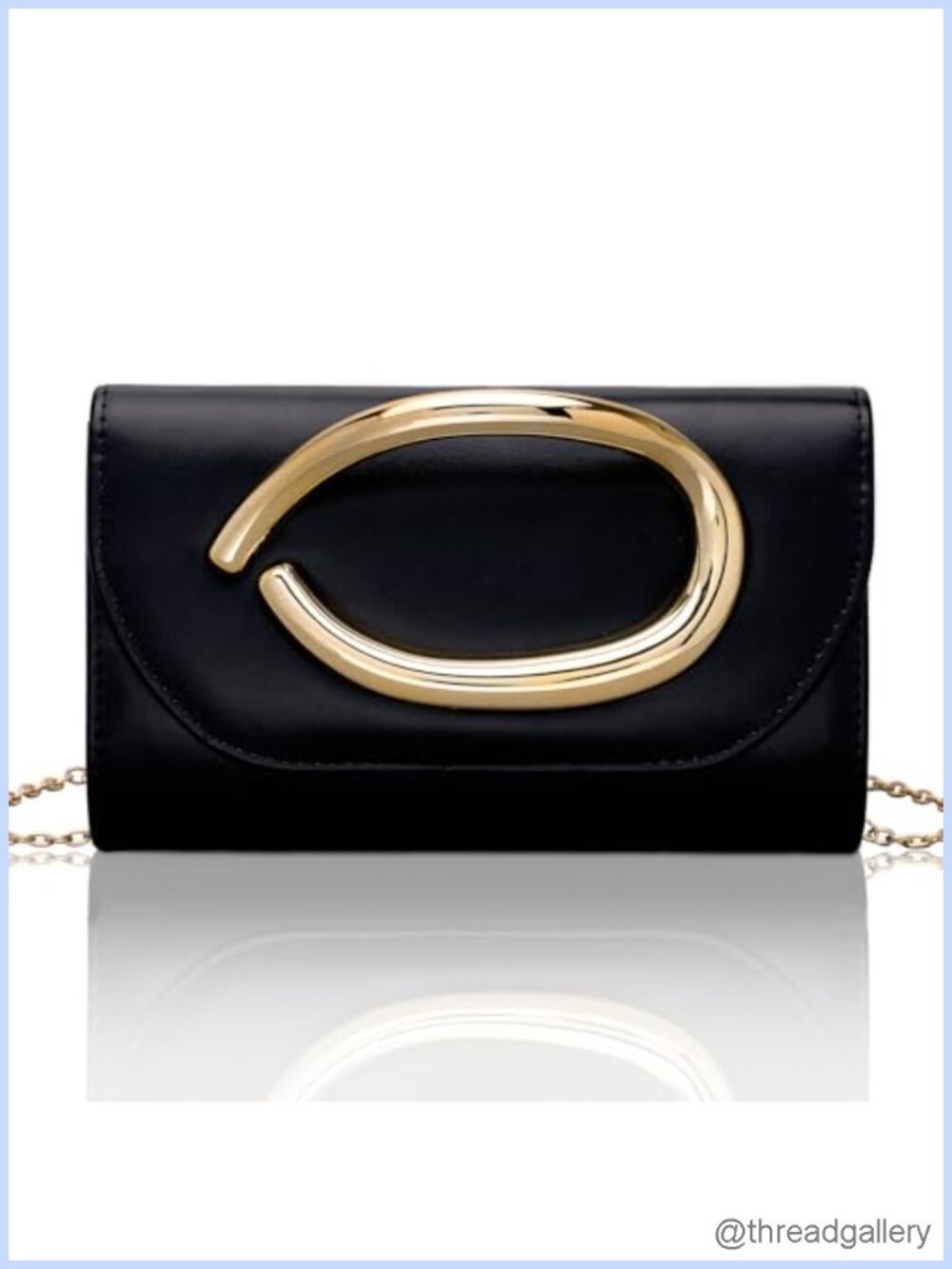 Leather Evening Clutch Purse with 3D Gold Acrylic Handle and Chain